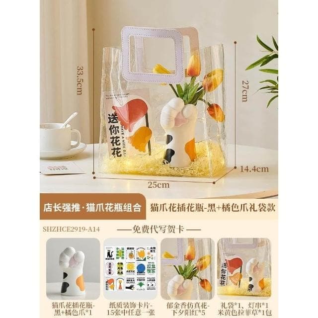 創意可愛貓爪花瓶擺件仿真花家居玄關桌面裝飾品喬遷女生生日禮物