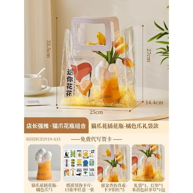 創意可愛貓爪花瓶擺件仿真花家居玄關桌面裝飾品喬遷女生生日禮物