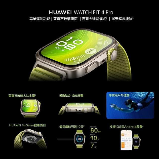 【HUAWEI 華為】WATCH FIT 4 PRO 藍牙智慧手錶 (運動手錶/健康手錶/運動手環)