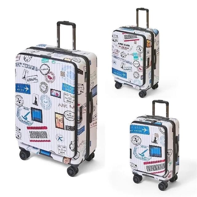 【SOLOLiFe】世界郵戳 德國拜耳PC 鏡面行李箱 前開式行李箱 前開行李箱 30吋/25吋/20吋