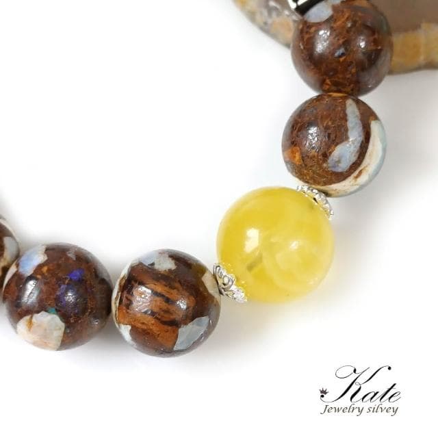 【KATE】銀飾 波羅的海蜜蠟礫背蛋白石手珠(澳洲礫背蛋白石 琥珀蜜蠟手環 生日禮物 長輩禮物)