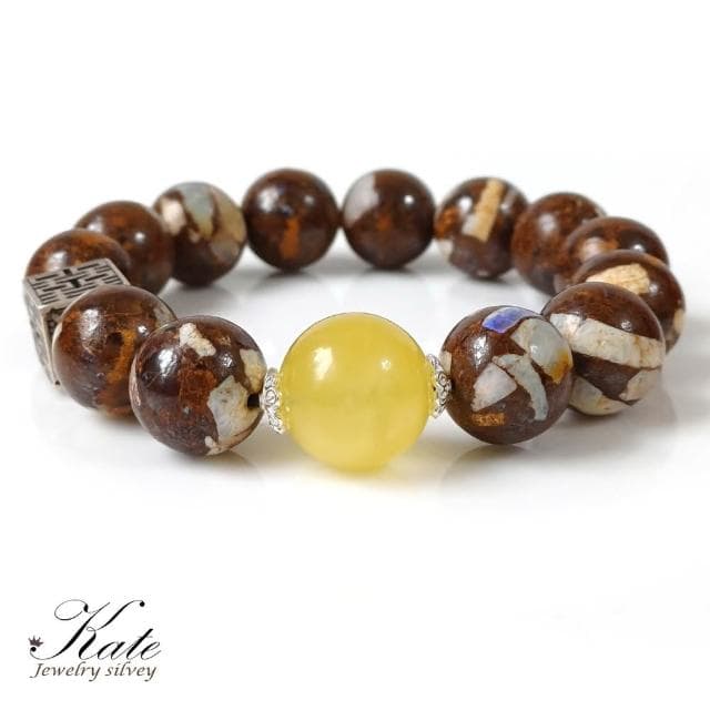 【KATE】銀飾 波羅的海蜜蠟礫背蛋白石手珠(澳洲礫背蛋白石 琥珀蜜蠟手環 生日禮物 長輩禮物)