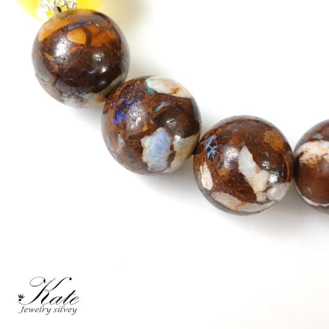 【KATE】銀飾 波羅的海蜜蠟礫背蛋白石手珠(澳洲礫背蛋白石 琥珀蜜蠟手環 生日禮物 長輩禮物)