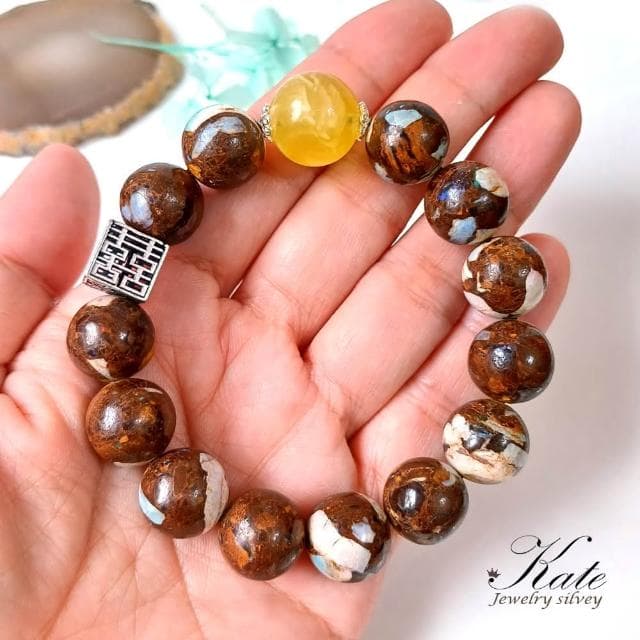 【KATE】銀飾 波羅的海蜜蠟礫背蛋白石手珠(澳洲礫背蛋白石 琥珀蜜蠟手環 生日禮物 長輩禮物)