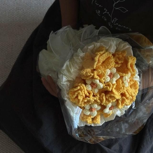 手工毛線針織向日葵玫瑰編織花束成品 針織永生花 教師節實用高檔男女生日禮物