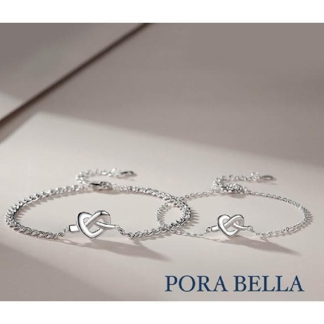 【Porabella】925純銀手鍊 同心結情侶手鏈 愛心結造型純銀 情人節禮物 情侶對鍊 告白 銀飾 Bracelet