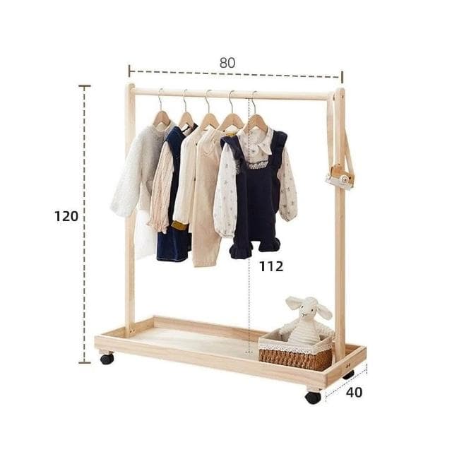 衣架輪滑收納落地式放衣服架子嬰兒實木儲物掛衣架