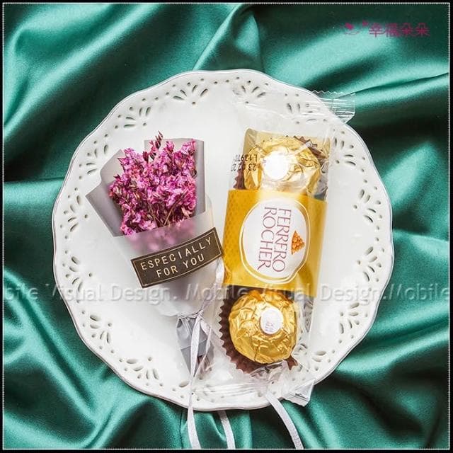 g2955 教師節禮物贈品 金莎巧克力3顆入+迷你乾燥花束(透明方盒)-4色可選 工商禮品 來店禮 節日送禮 感謝禮