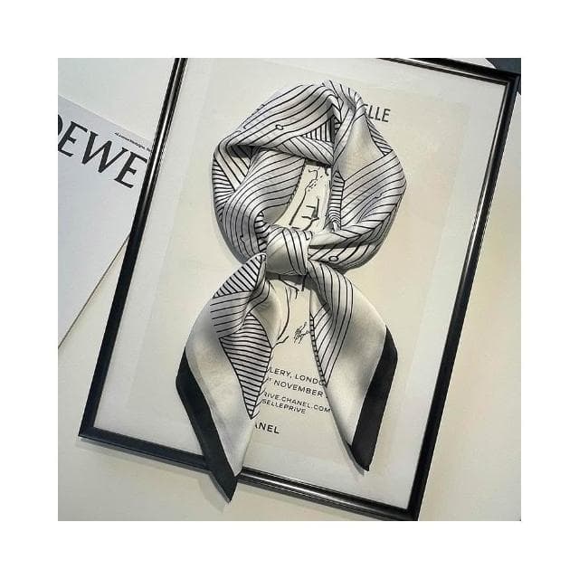 梵花 黑白條紋小方巾絲巾女頭巾春秋搭配襯衫職業裝飾護頸圍脖子薄圍巾