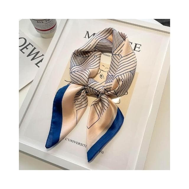 梵花 黑白條紋小方巾絲巾女頭巾春秋搭配襯衫職業裝飾護頸圍脖子薄圍巾