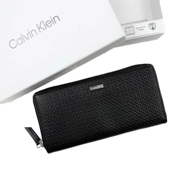 【CALVIN KLEIN】Calvin Klein 滿版 防刮 防盜 真皮長夾 零錢袋 錢包 CK 禮盒 皮夾 送禮 @1048