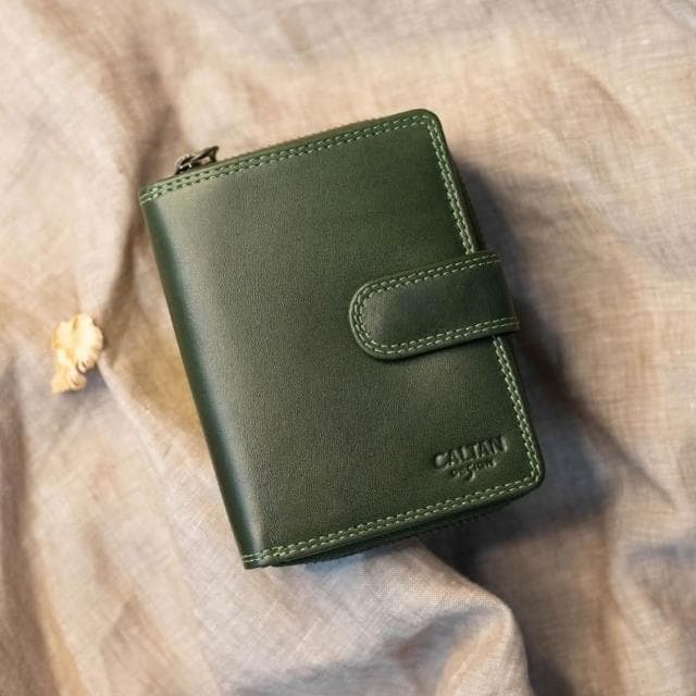 CALTAN DESIGN |扣式多功能兩折零錢短夾 072846 五色(真皮 中夾 皮夾 錢包)