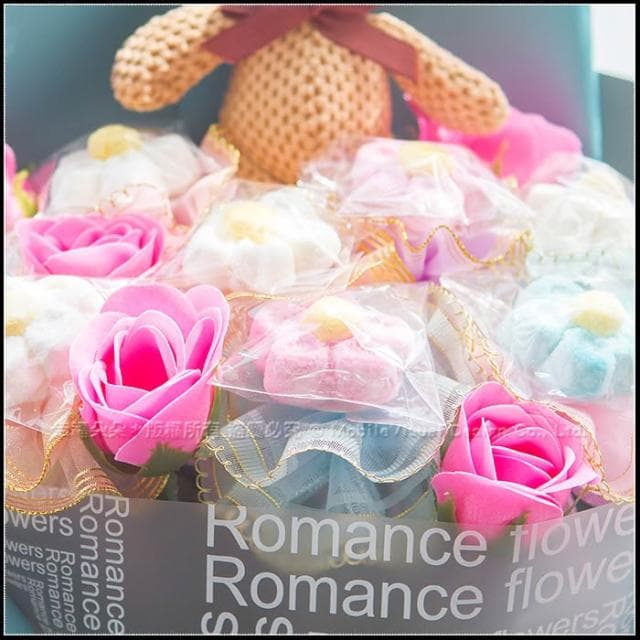 繽紛小熊花束 大花花棉花糖8支+香皂花5支 生日花束 畢業花束 情人節禮物 兩色包裝可選 g2289