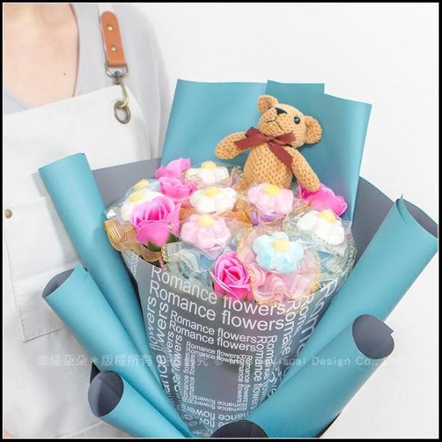 繽紛小熊花束 大花花棉花糖8支+香皂花5支 生日花束 畢業花束 情人節禮物 兩色包裝可選 g2289