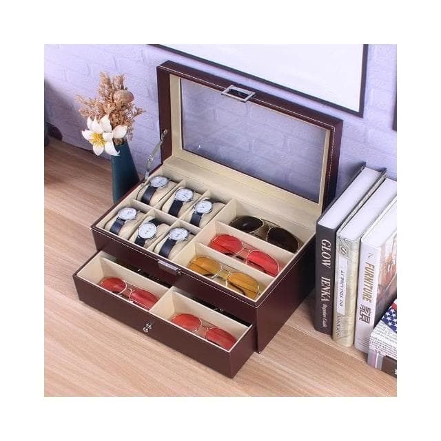 高級 皮革 珠寶 首飾 收納盒 家用 多功能 雙層 手錶 一體 眼鏡盒 收納 展示盒 首飾盒 飾品盒