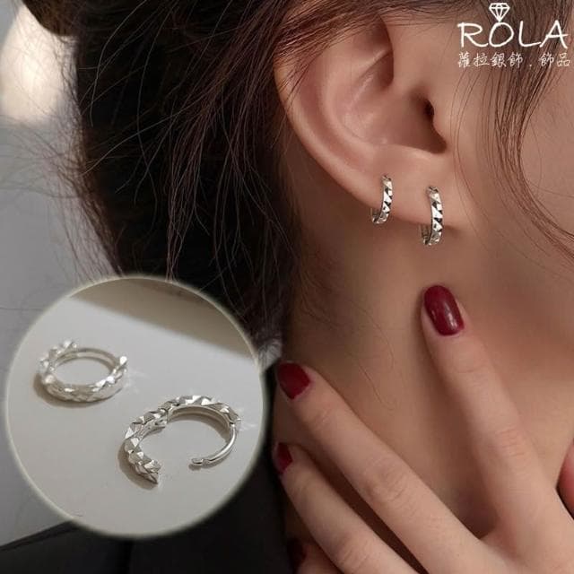 .ROLA蘿拉銀飾.飾品 “現貨當天出” //一對價// 三邊車花滿天星圓形925純銀耳針扣圓耳扣耳針耳環 易扣`