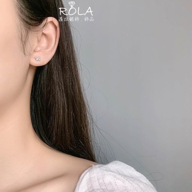 ROLA蘿拉銀飾.飾品 “現貨當天出” //一對價// 小巧刻紋蝴蝶999足銀旋轉螺旋圓珠轉珠鎖珠耳針耳環耳骨針 動物.