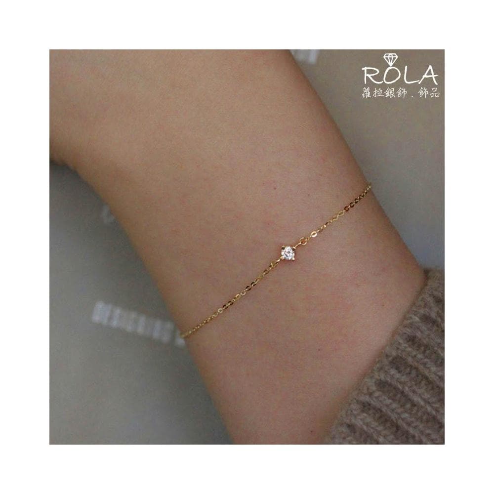 ROLA蘿拉銀飾.飾品 “現貨當天出” 單鑽鋯石925純銀鍍14K金手鍊'