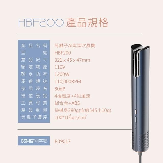 【DIKE】DIKE HBF200BU 等離子AI造型吹風機 棒狀吹風機 吹風機 等離子吹風機 沙龍級吹風機 內附法蘭絨收納袋