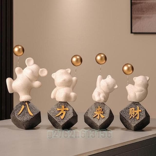 八方來財招財小熊擺件 辦公室玄關客廳酒櫃裝飾品 喬遷之喜開業賀禮 玄關擺件 招財擺飾 入厝禮物 家居