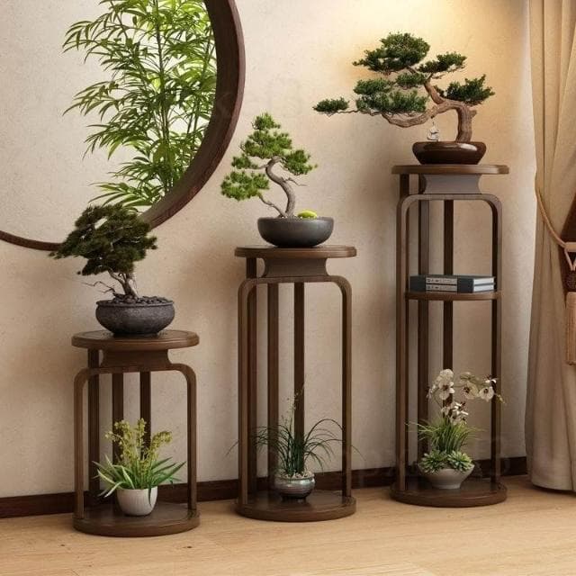 全竹花盆置物架 客廳圓形花台 盆栽展示架 室內花架子 園藝展示桌 花台花架 植物擺放架 聚寶盆花架