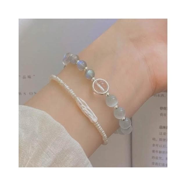 【開運堂】現貨  秋冬新水晶手鍊貓眼石天然灰月光石白水晶串珠手鍊女送女友飾品生日禮物