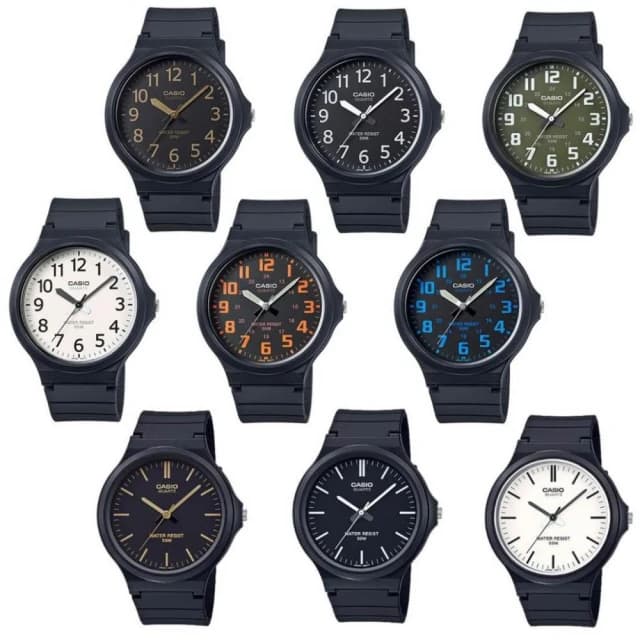 【CASIO 卡西歐】CASIO石英錶+鏡面貼膜 時尚簡約 指針錶 大錶徑4CM清楚好看 男女適用 考試專用 保證正品公司貨MW-240