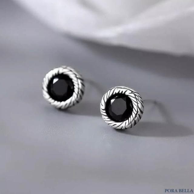 【Porabella】S925純銀黑鋯石耳釘|幾何型 中性黑洞耳針 告白生日情人節禮物推薦 | 附贈精美包裝