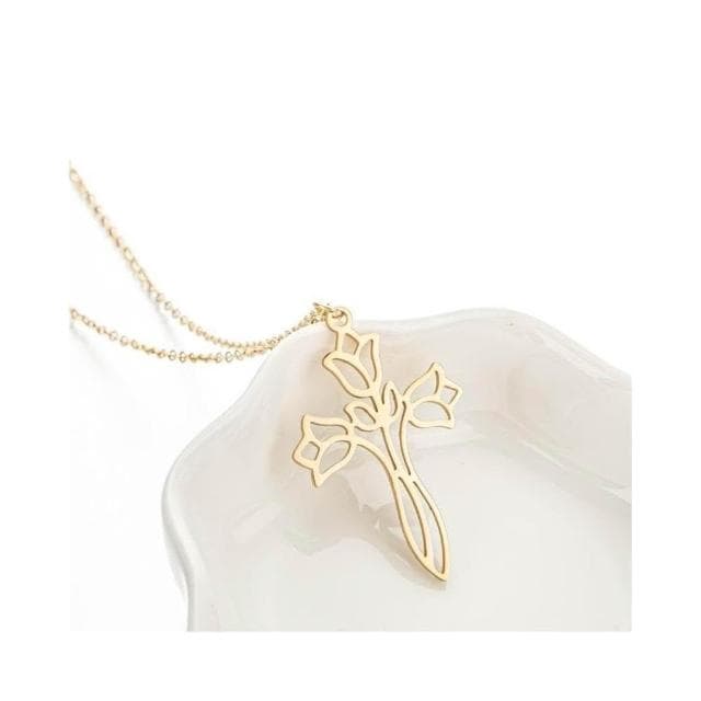 【谷中百合花十字架鈦剛項鍊】 基督教 福音禮品 受洗禮物 生日 聖誕節 禮物 耶穌 搬家喬遷 聖經故事 恩典之約禮物店