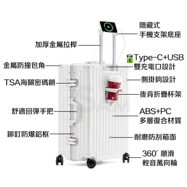 【SAM】旗艦輕奢版 鋁框登機箱 多功能鋁框行李箱 超輕行李箱 20吋丨24吋丨26吋丨29吋 旅行箱 拉桿箱 密碼箱