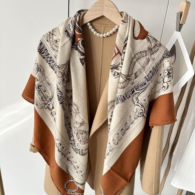 好夢想精品館   時尚真絲羊絨圍巾女冬季高級感百搭保暖羊毛方巾披肩