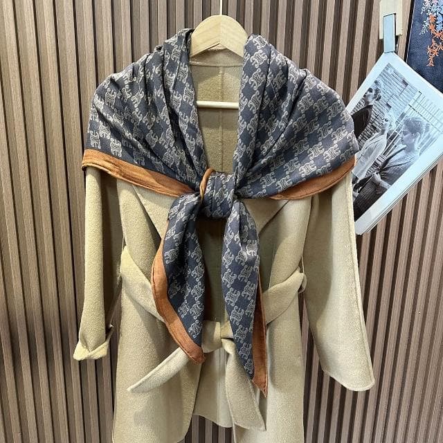 好夢想精品館   時尚真絲羊絨圍巾女冬季高級感百搭保暖羊毛方巾披肩