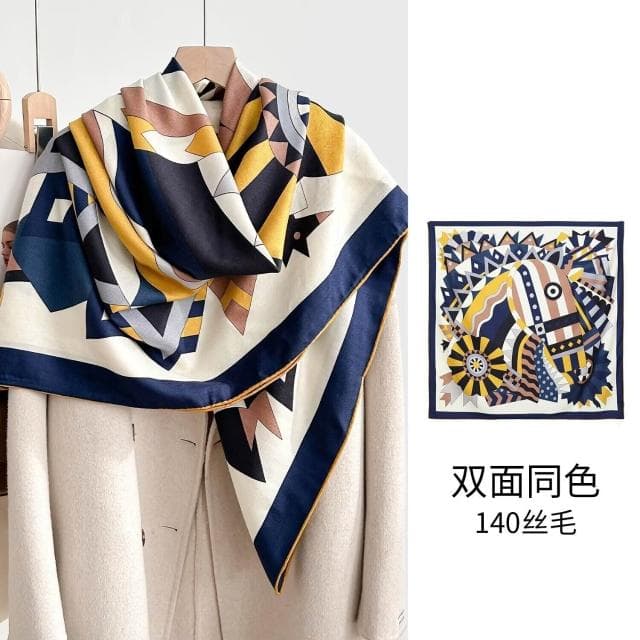 好夢想精品館  雙面異色真絲羊毛140絲巾重工高級感絲毛大披肩秋冬百搭保暖圍巾