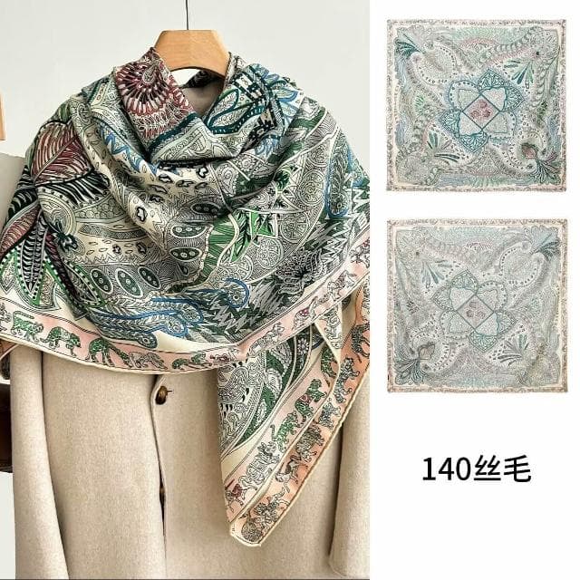 好夢想精品館  雙面異色真絲羊毛140絲巾重工高級感絲毛大披肩秋冬百搭保暖圍巾