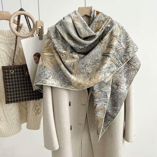 好夢想精品館  雙面異色真絲羊毛140絲巾重工高級感絲毛大披肩秋冬百搭保暖圍巾