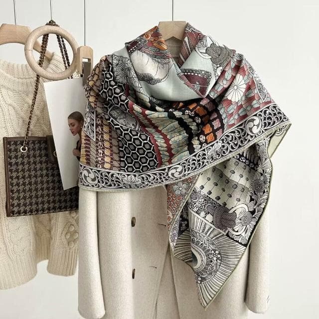 好夢想精品館  雙面異色真絲羊毛140絲巾重工高級感絲毛大披肩秋冬百搭保暖圍巾