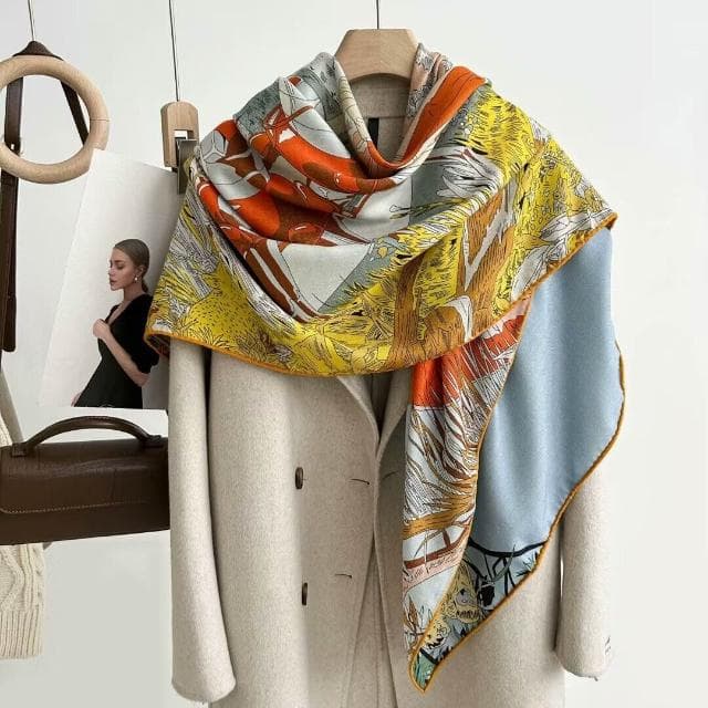 好夢想精品館  雙面異色真絲羊毛140絲巾重工高級感絲毛大披肩秋冬百搭保暖圍巾