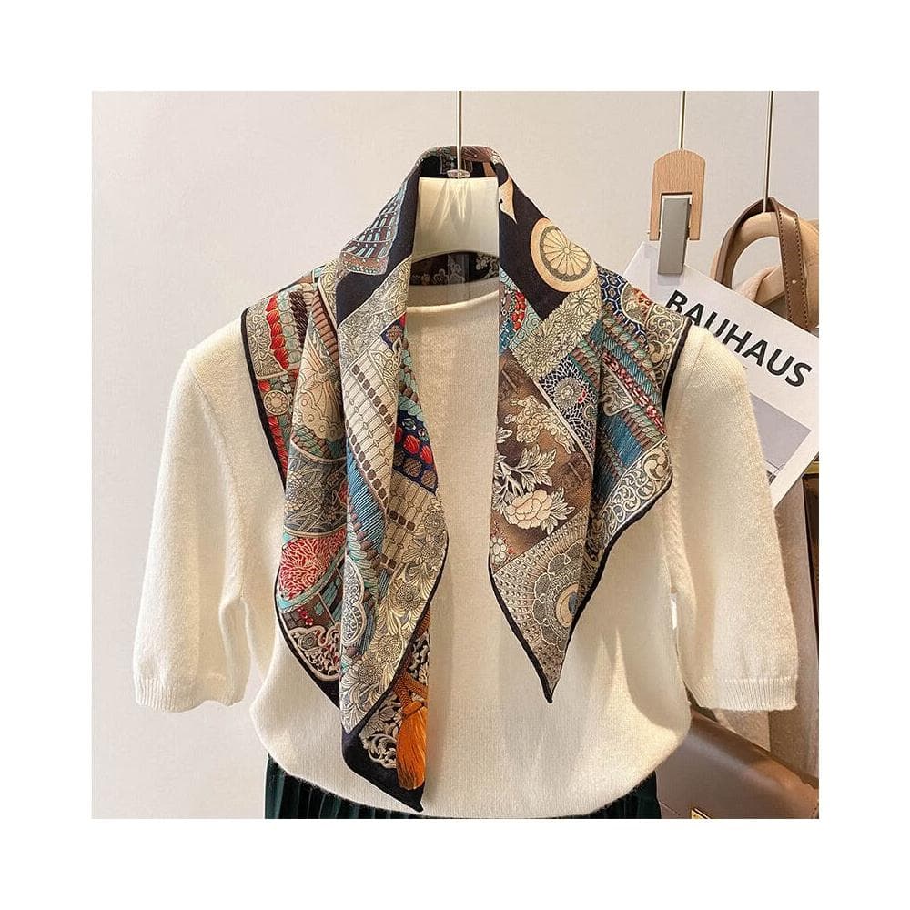 好夢想精品館 真絲小方巾羊毛圍巾三角真絲絲巾女2024新款夏季薄款護頸披肩夏天