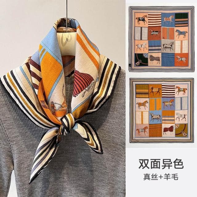 好夢想精品館 真絲小方巾羊毛圍巾三角真絲絲巾女2024新款夏季薄款護頸披肩夏天