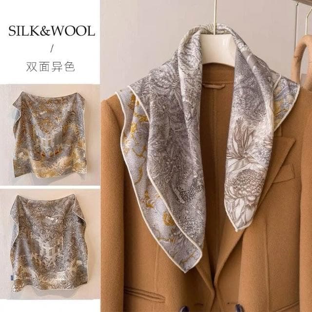 好夢想精品館 真絲小方巾羊毛圍巾三角真絲絲巾女2024新款夏季薄款護頸披肩夏天