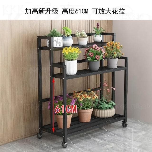 陽台鐵藝花架 可移動帶輪子花盆架 加高大花盆擺放架 兩層多層花架 盆栽架 多肉花架 植物架 室內花架