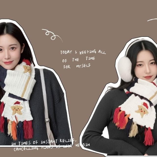 【ZOII 佐壹】聖誕厚磅流蘇針織圍巾 雪人圍巾 冬天保暖圍巾 針織圍巾 冬季圍巾 可愛圍巾 賞雪 聖誕禮物#322011