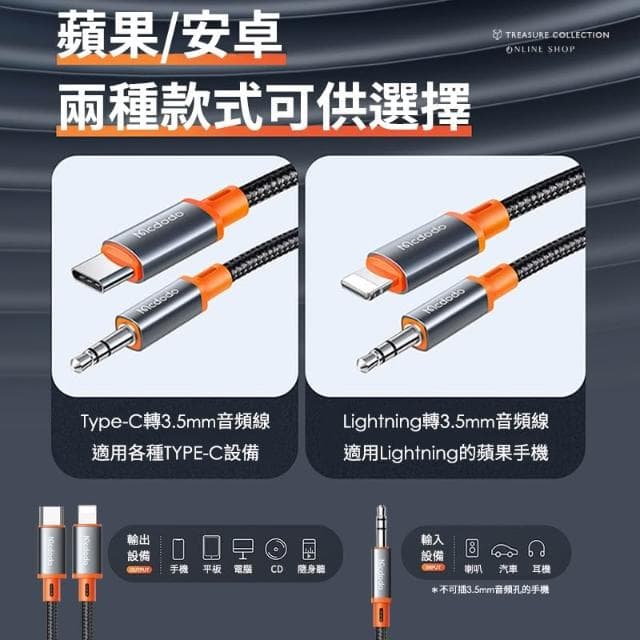 Mcdodo 麥多多 城堡系列 3.5mm 音頻線 AUX 蘋果手機 車用 音響 喇叭 音源線