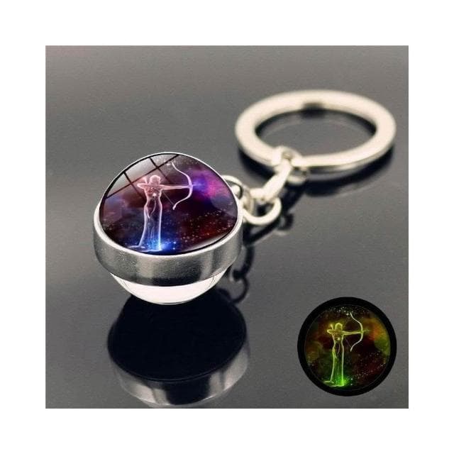 夜光星座鑰匙扣 雙面水晶球鑰匙圈 金屬鑰匙圈吊飾 生日禮物 掛飾 台灣出貨