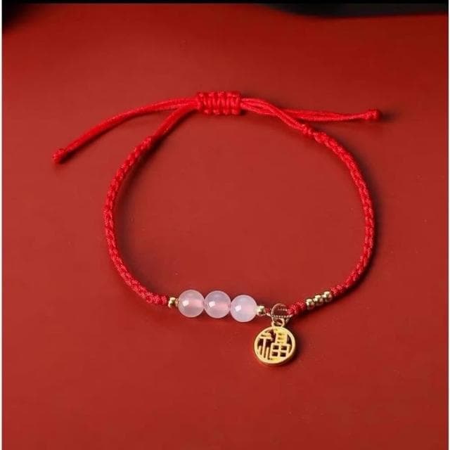 🔥現貨🔥6mm紅繩小福牌手鍊女天然水晶瑪瑙編織手繩網紅同款小眾設計感送閨蜜禮物聖誕節情人節情侶 開運堂