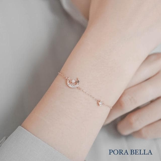 【Porabella】925純銀鋯石手鍊 設計款氣質手鏈 月亮純銀手鍊 情人節禮物 告白 銀飾 Bracelets