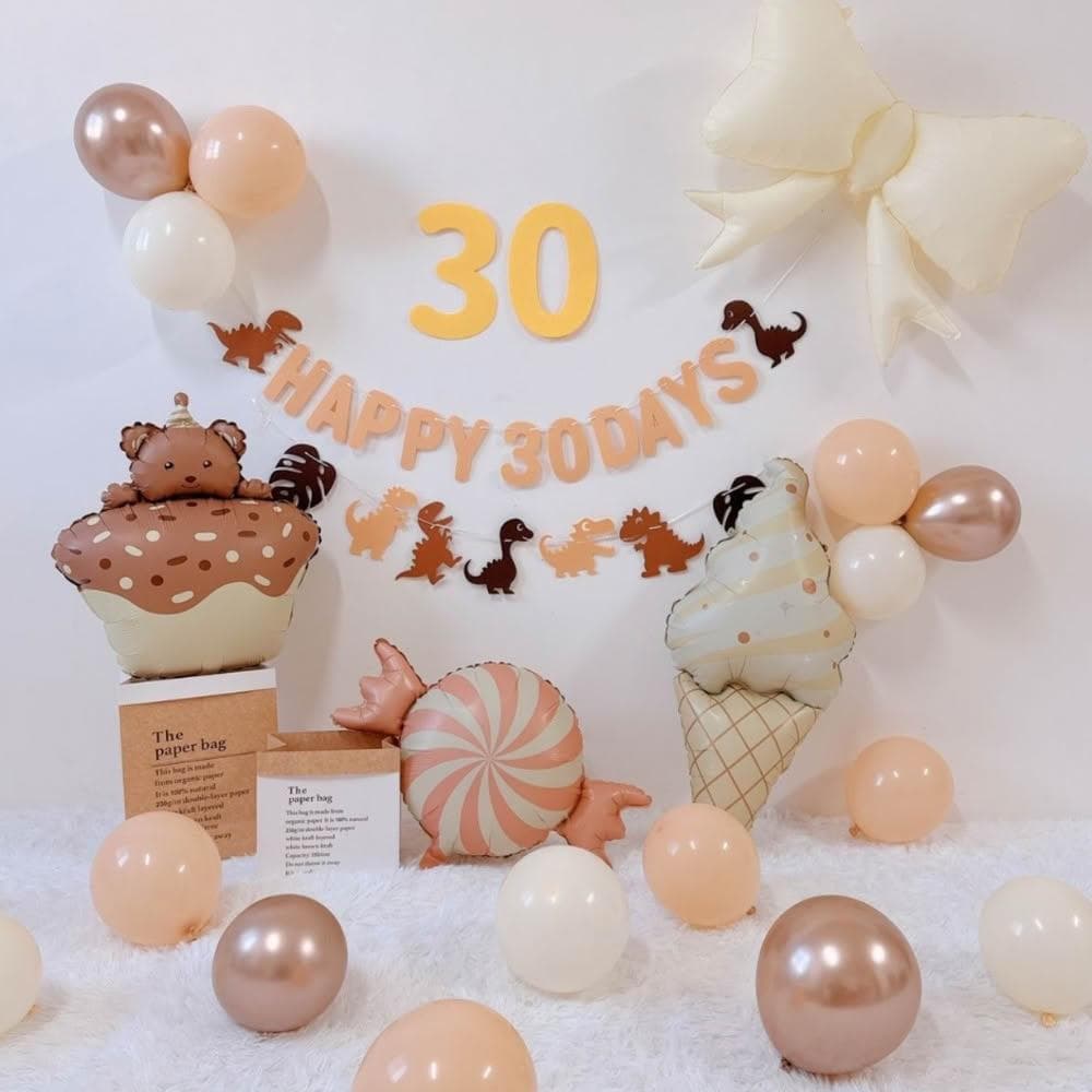 PARTY FUN(快速到貨) 小熊蛋糕30天套組 (彌月 滿月佈置 寶寶滿月 彌月禮  百日宴 百日宴佈置  100天紀念  嬰兒彌月  30 天  滿月寶寶)