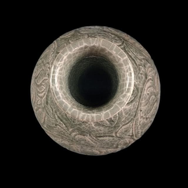 《博古珍藏》宋 耀州窯刻花卉紋長頸瓶 早期收藏 花瓶瓷器