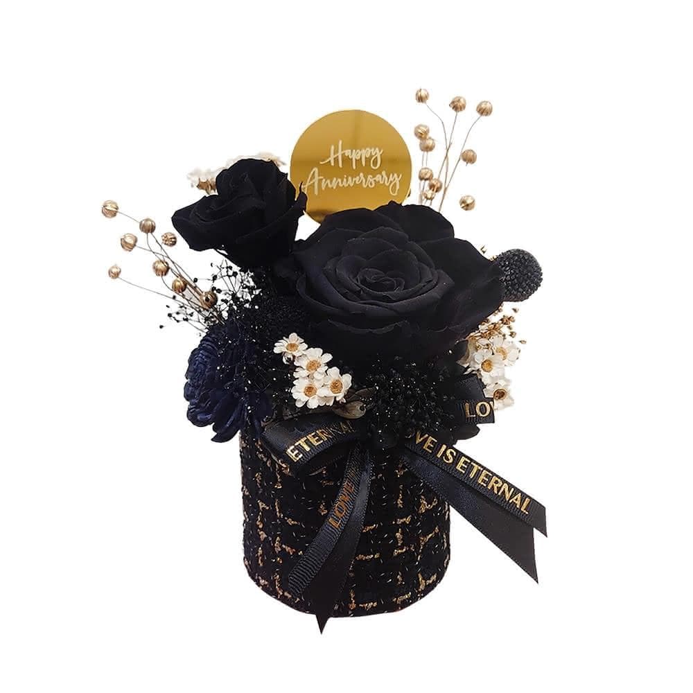 KIRA與花花藝小香風永生花盆花/最黑的夜/黑(生日禮物 情人節禮物 送禮 永生花 開幕送禮 喬遷)