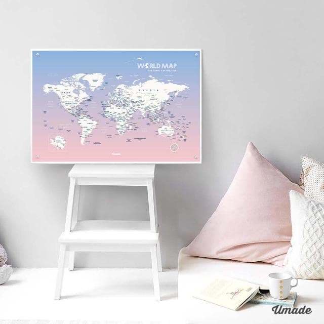 【Umade】世界地圖磁吸系列海報-單獨海報款 4色 附磁鐵地標扣 (牆壁裝飾 房間佈置 居家情境裝飾 客廳 書房擺飾 旅行紀錄 情侶送禮 生日禮物)